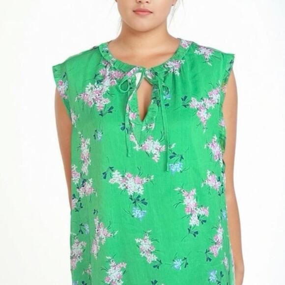 CeCe green floral blouse sleeveless with keyhole neckline professional casual - Picture 6 of 8
